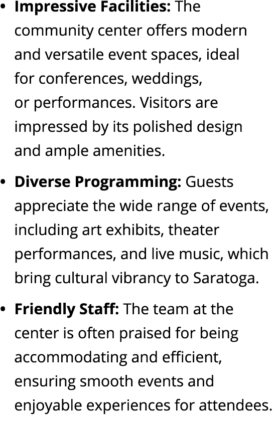 Impressive Facilities: The community center offers modern and versatile event spaces, ideal for conferences, weddings...